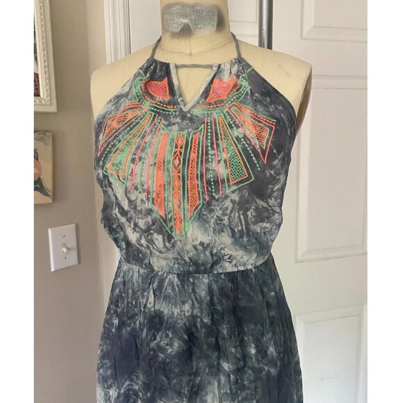 URBAN OUTFITTERS Southwestern NEON TIE-DYE Halter Goddess MAXI Dress *SMALL* - Picture 2 of 7